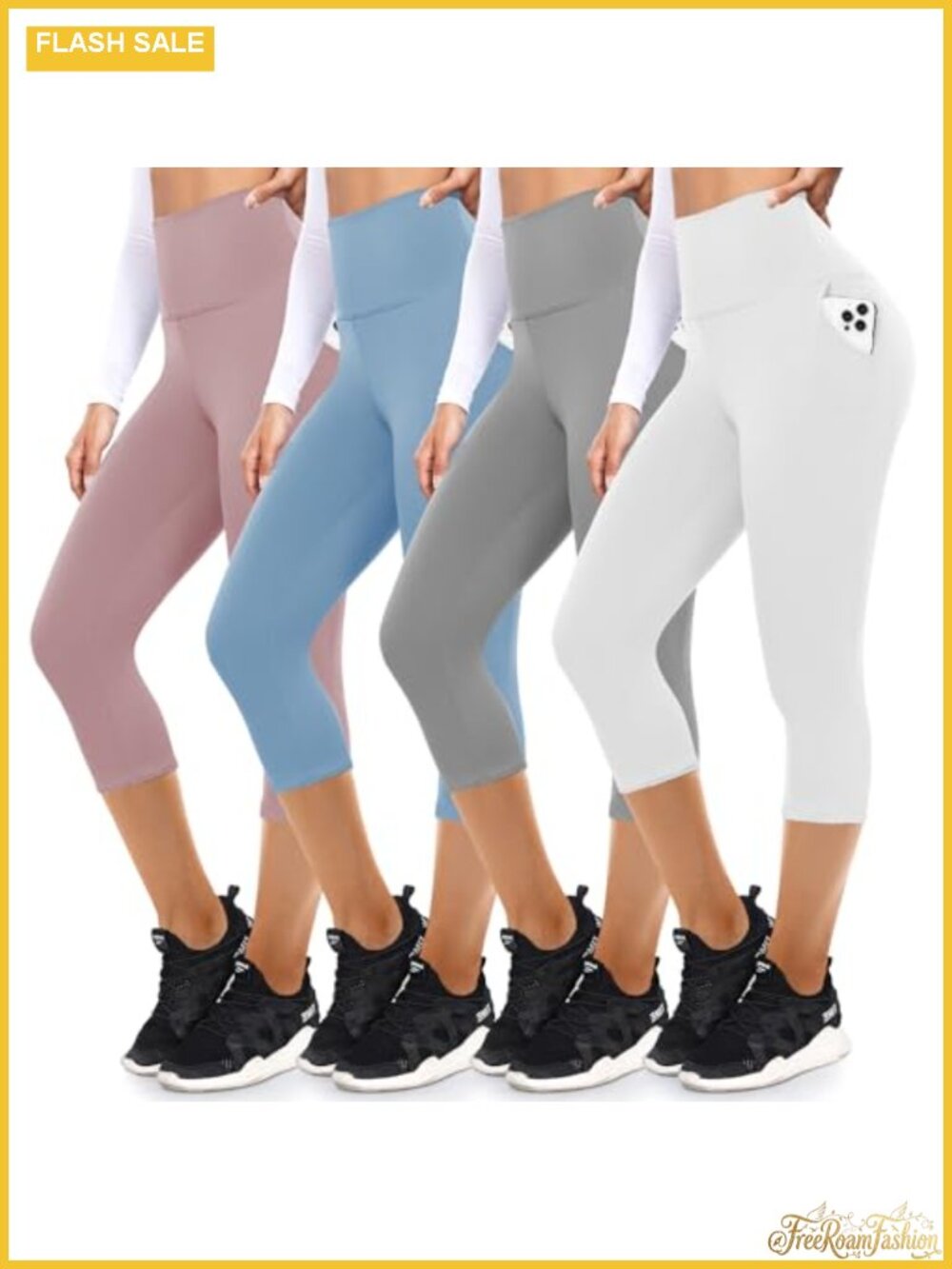 FULLSOFT 4 Pack Leggings High Waisted Tummy Control Yoga Pants with Pockets